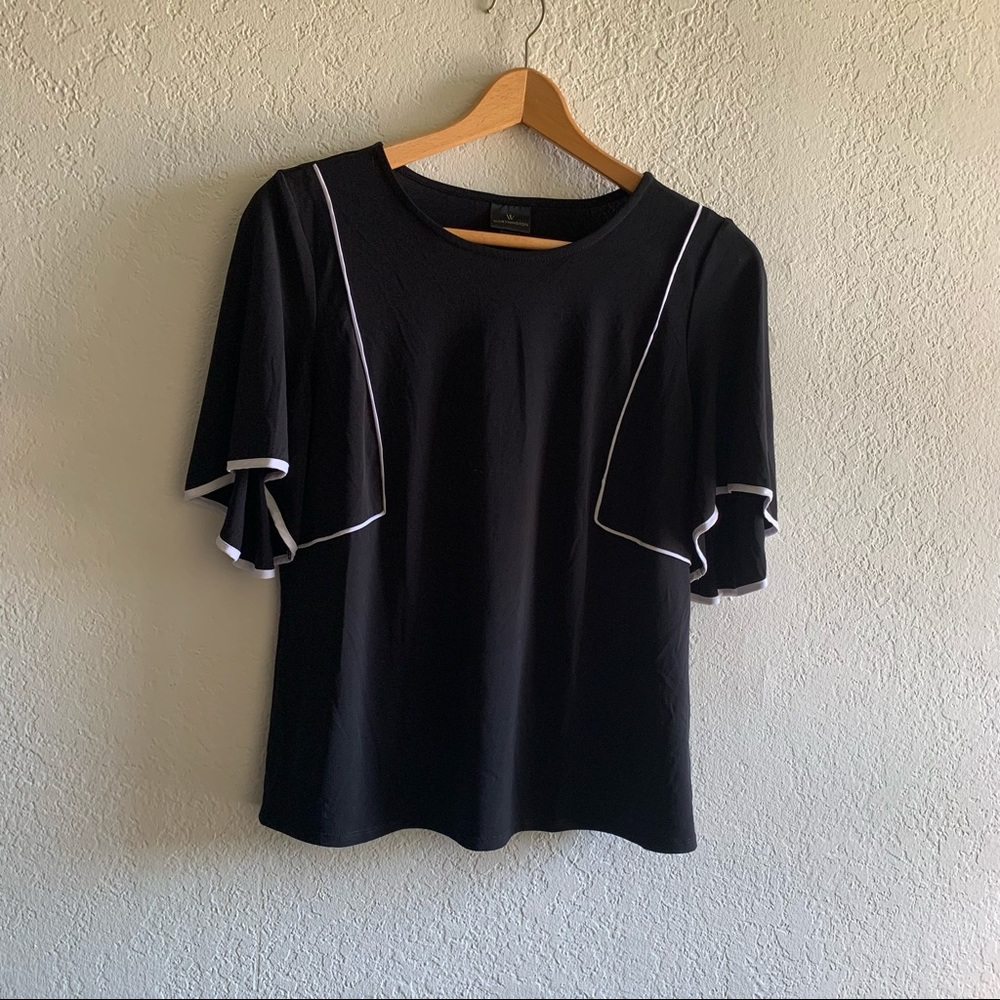 Black Ruffle Short Sleeve Worthington Blouse Top - Picture 2 of 3